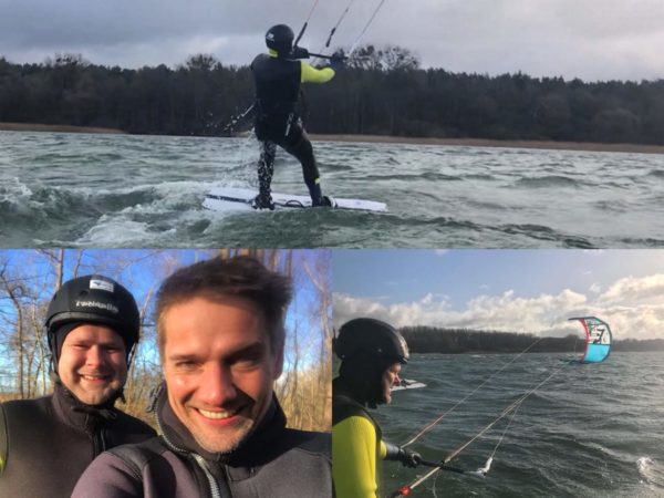 Water kite training on Lake Müritz at 3 degrees / Wasser Kiteschulung auf dem See Müritz bei 3 Grad